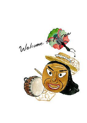 PSD 한국문화 한국전통 일러스트 캘리그라피 붓터치 수채화 국악기 수묵화 사람없음 북 전통탈 환영 전통부채 국내일러스트 동양문화 전통 악기 타악기 한국 국악 미술 부채 탈 파일형식