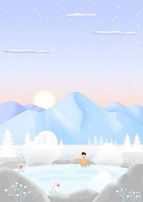 PSD 남자 두마리 겨울 일러스트 휴가 새해 한명 사람 상반신 성인 야외 빛 컬러풀 일출 보라색 온천 원숭이 즐거움 시작 힐링 노천탕 온천여행 성인남자한명만 국내일러스트 1 계절 감정 컬러 여행 2 포유류 노을 스파 남자한명만 성인남자만 파일형식