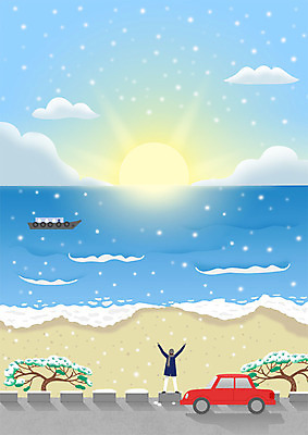 전신 PSD 남자 바다 겨울 일러스트 자동차 팔벌리기 새해 한명 사람 풍경 성인 야외 파란색 컬러풀 일출 드라이브 눈 결심 즐거움 시작 힐링 반가움 성인남자한명만 국내일러스트 자연요소 1 계절 감정 육상교통 컬러 컨셉 모션 날씨 노을 운전 남자한명만 성인남자만 파일형식