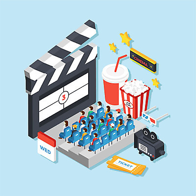 전신 여자 남자 별 일러스트 사람 앉기 여러명 성인 티켓 클래퍼보드 영화관 필름 콜라 팝콘 관람 영상기 아이소메트릭 3D안경 수요일 영화감상 문화의날 국내일러스트 AI파일 자연요소 안경 다수 모션 감상 극장 영화 탄산음료 요일 파일형식 벡터 법정기념일