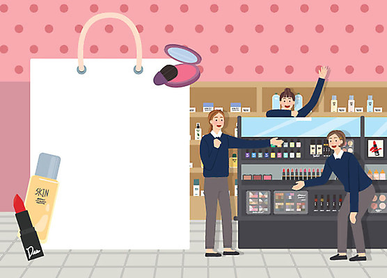 전신 여자 유니폼 일러스트 안내 프레임 사람 손짓 상반신 성인 세명 쇼핑백 상점 물방울무늬 화장품 립스틱 볼터치 알림 직원 스킨 모집 아르바이트 구인 채용공고 화장품가게 최저임금 비정규직 국내일러스트 AI파일 옷 무늬 가방 비즈니스 모션 경제 화장 뷰티 채용 파일형식 벡터