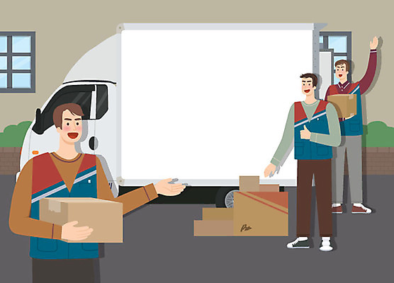 전신 남자 유니폼 일러스트 프레임 사람 상반신 성인 세명 트럭 택배기사 알림 배송 택배 활기 모집 택배상자 아르바이트 구인 채용공고 최저임금 비정규직 국내일러스트 AI파일 옷 컨셉 비즈니스 자동차 경제 상자 운송업 배달원 채용 파일형식 벡터