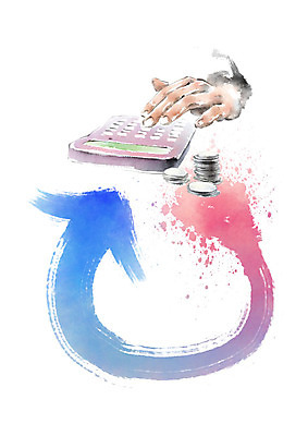 PSD 손 화살표 분홍색 돈 일러스트 비즈니스 캘리그라피 붓터치 그래프 신체부위 금융 파란색 동전 계산기 번짐 국내일러스트 컬러 문구용품 사람 경제 장비 재산 파일형식 효과