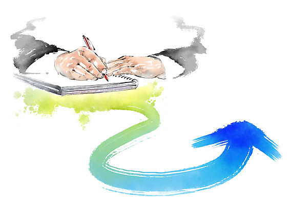 PSD 화살표 일러스트 비즈니스 캘리그라피 붓터치 신체부위 연두색 금융 파란색 펜 공책 양손 기록 번짐 국내일러스트 손 컬러 문구용품 사람 초록색 경제 필기구 파일형식 효과