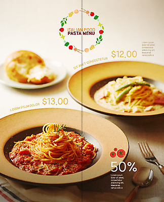 PSD 템플릿 표지디자인 북디자인 출판디자인 내지 리플렛 포크 2단접지 북커버 파스타 팜플렛 사람없음 쇼핑 레스토랑 숟가락 식탁보 이탈리아음식 가격 메뉴 메뉴판 크림스파게티 반값 토마토스파게티 이미지템플릿 식기 서양음식 수저 스파게티 세일 식당 파일형식