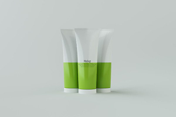 PSD 편집이미지 회색배경 사람없음 연두색 3D소스 3D 세개 디지털합성 치약 튜브용기 목업 편집소스 편집3D 백그라운드 3 초록색 위생용품 회색 용기_그릇 파일형식
