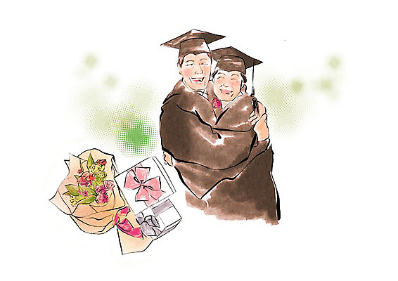 PSD 여자 할아버지 노년 남자 할머니 꽃다발 일러스트 학사모 졸업 안기 포옹 붓터치 수채화 선물 미소 사람 상반신 선물상자 축하 졸업가운 즐거움 번짐 노인대학 노인만 국내일러스트 모자_잡화 교육 꽃 감정 컨셉 모션 표정 성인 상자 가운 대학교 성인만 파일형식 효과