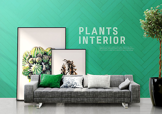 PSD 식물 편집이미지 화분 액자 쿠션 거실 사람없음 초록색 인테리어 소파 봄 보테니컬아트 이미지편집 디자인 계절 컬러 의자 파일형식