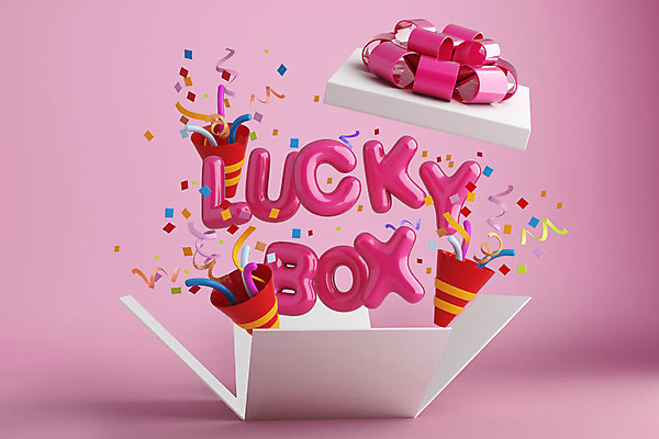 PSD 편집이미지 리본 분홍색 백그라운드 포장 폭죽 선물 이벤트 사람없음 선물상자 상자 컬러풀 3D소스 3D 디지털합성 서프라이즈 팡파레 럭키박스 랜덤박스 편집3D 컬러 컨셉 쇼핑 파일형식