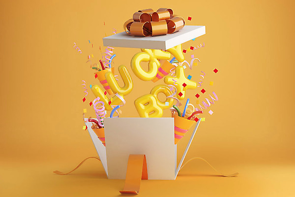 PSD 편집이미지 리본 백그라운드 포장 폭죽 선물 이벤트 사람없음 선물상자 상자 컬러풀 노란색 3D소스 3D 디지털합성 서프라이즈 팡파레 럭키박스 랜덤박스 편집3D 컬러 컨셉 쇼핑 파일형식