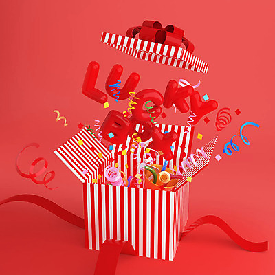 PSD 편집이미지 리본 백그라운드 포장 폭죽 선물 이벤트 사람없음 빨간색 선물상자 상자 컬러풀 3D소스 3D 디지털합성 서프라이즈 팡파레 럭키박스 랜덤박스 편집3D 컬러 컨셉 쇼핑 파일형식