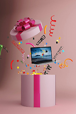PSD 편집이미지 리본 분홍색 백그라운드 포장 폭죽 선물 이벤트 사람없음 선물상자 노트북 전자제품 스마트기기 상자 컬러풀 3D소스 3D 디지털합성 서프라이즈 팡파레 럭키박스 랜덤박스 편집3D 컬러 컨셉 쇼핑 파일형식