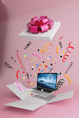 PSD 편집이미지 리본 분홍색 백그라운드 포장 폭죽 선물 이벤트 사람없음 선물상자 노트북 전자제품 스마트기기 상자 컬러풀 3D소스 3D 디지털합성 서프라이즈 팡파레 럭키박스 랜덤박스 편집3D 컬러 컨셉 쇼핑 파일형식