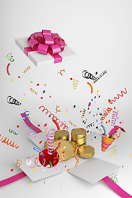 PSD 편집이미지 리본 분홍색 백그라운드 돈 포장 폭죽 선물 이벤트 사람없음 선물상자 상자 컬러풀 3D소스 3D 동전 디지털합성 쿠폰 금화 서프라이즈 럭키박스 랜덤박스 편집3D 컬러 컨셉 쇼핑 재산 황금 파일형식