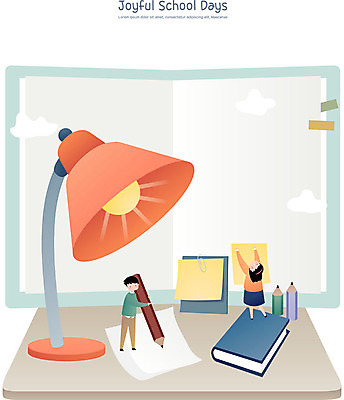 전신 학생 여자 교육 남자 초등학생 어린이 일러스트 학교 수업 프레임 초등학교 사람 두명 책 연필 스쿨라이프 스탠드 메모지 책상 포스트잇 국내일러스트 AI파일 라이프스타일 가구 학용품 조명 필기구 사무용품 파일형식 벡터