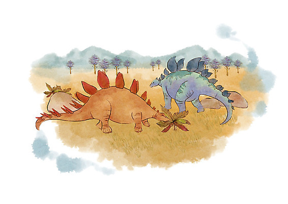 PSD 나무 두마리 일러스트 붓터치 수채화 산 초원 사람없음 바위 연기 먹기 들풀 공룡 국내일러스트 식물 2 파충류 모션 돌_바위 파일형식