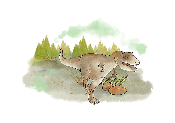 PSD 한마리 일러스트 붓터치 수채화 산 사람없음 바위 연기 들풀 공룡 티라노사우루스 국내일러스트 1 파충류 돌_바위 육식공룡 파일형식