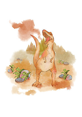 PSD 한마리 일러스트 붓터치 수채화 산 초원 사람없음 바위 연기 들풀 공룡 화산 국내일러스트 1 파충류 돌_바위 파일형식