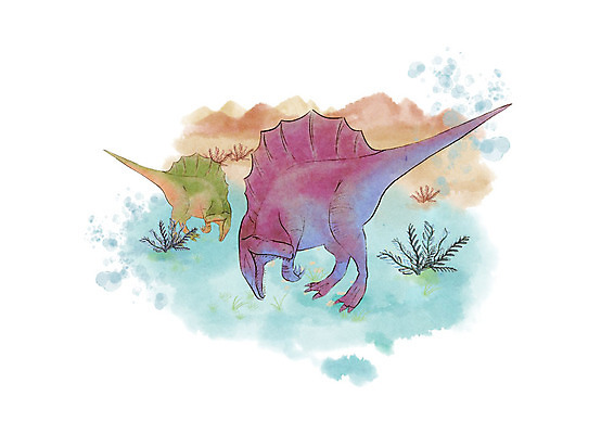 PSD 두마리 일러스트 붓터치 수채화 산 초원 사람없음 들풀 공룡 포효 국내일러스트 2 파충류 외침 파일형식