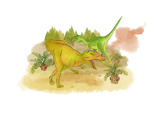 PSD 두마리 일러스트 붓터치 수채화 초원 사람없음 연기 들풀 공룡 포효 국내일러스트 2 파충류 외침 파일형식