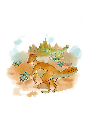 PSD 나무 두마리 일러스트 붓터치 수채화 산 초원 사람없음 들풀 공룡 국내일러스트 식물 2 파충류 파일형식