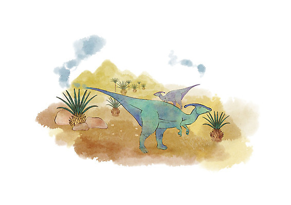 PSD 두마리 일러스트 붓터치 수채화 산 초원 사람없음 연기 공룡 화산 국내일러스트 2 파충류 파일형식