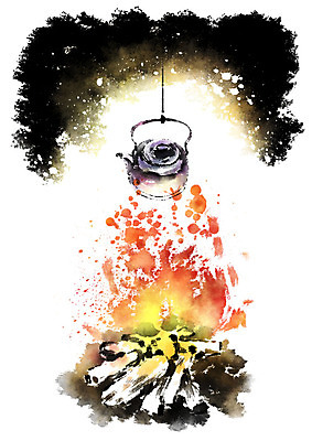 PSD 일러스트 캘리그라피 주전자 붓터치 따뜻함 사람없음 장작 모닥불 번짐 국내일러스트 주방용품 불 파일형식 효과