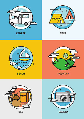 나무 아이콘 바다 배낭 산 텐트 어류 사람없음 카메라 캠핑 플랫 돛단배 플랫아이콘 캠핑카 2D아이콘 AI파일 식물 배_교통 가방 자동차 레저 캠핑도구 전자제품 수중동물 파일형식 벡터