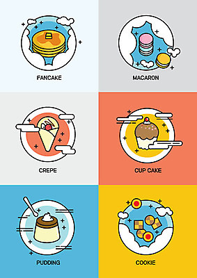 아이콘 음식 디저트 사람없음 쿠키 플랫 컵케이크 플랫아이콘 푸딩 마카롱 팬케이크 크레페 2D아이콘 AI파일 케이크 파일형식 벡터