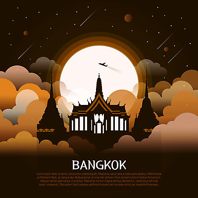 구름 아시아 별 일러스트 태국 비행기 사람없음 관광지 세계 달 유성 신비 방콕 왓포 랜드마크 국내일러스트 AI파일 자연요소 나라 여행 컨셉 항공교통 대중교통 사찰 파일형식 벡터