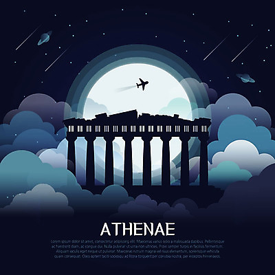 구름 유럽 일러스트 비행기 신전 관광지 세계 행성 달 유성 신비 그리스 아테네 파르테논신전 랜드마크 국내일러스트 AI파일 자연요소 나라 여행 컨셉 고건축 항공교통 대중교통 우주 파일형식 벡터