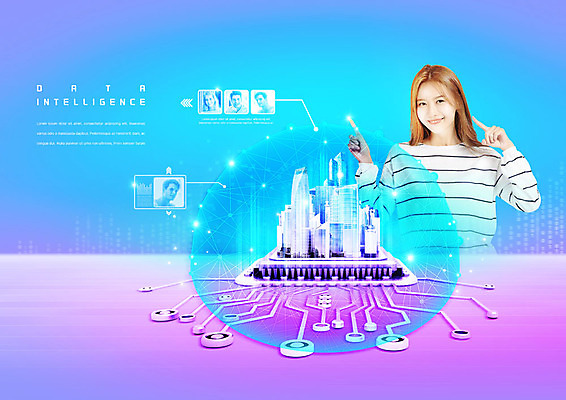 PSD 편집이미지 응시 여자 과학 한명 미소 사람 빌딩 상반신 20대 성인 건물 앞모습 파란색 보라색 자료 한국인 가리킴 도시 네트워크 회로판 성인여자한명만 빅데이터 AI_인공지능 이미지편집 1 건축물 시선 뷰포인트 컬러 표정 동양인 손짓 청년 여자한명만 성인여자만 파일형식 4차산업