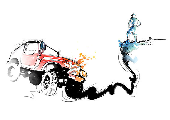 PSD 응시 남자 일러스트 캘리그라피 자동차 붓터치 한명 서기 사람 성인 절벽 지프 역동적 번짐 오프로드 성인남자한명만 국내일러스트 1 시선 육상교통 컨셉 모션 승용차 남자한명만 성인남자만 파일형식 효과