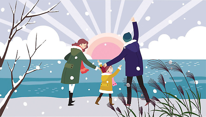 전신 나무 여자 남자 어린이 바다 겨울 일러스트 가족 엄마 새해 따뜻함 갈대 사랑 사람 성인 야외 세명 부모 태양 손들기 일출 화목 눈 아빠 즐거움 손인사 반가움 국내일러스트 AI파일 자연요소 식물 계절 감정 컨셉 관계 모션 날씨 노을 인사 파일형식 벡터