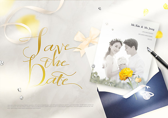 PSD 편집이미지 부부 커플 여자 남자 꽃잎 꽃 리본 결혼 결혼식 따뜻함 사랑 미소 사람 상반신 성인 두명 옆모습 30대 만년필 노란색 마주보기 손잡기 봄 회색 한국인 청첩장 초대장 초대 화사함 신랑신부 싱그러움 이미지편집 식물 계절 감정 신부_웨딩 뷰포인트 컬러 신랑 컨셉 관계 모션 카드_감사 표정 동양인 이벤트 장년 펜 파일형식