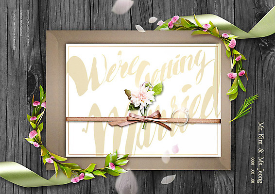 PSD 편집이미지 꽃 리본 결혼 결혼식 따뜻함 사랑 사람없음 봄 청첩장 초대장 초대 화사함 베이지색 싱그러움 나무배경 이미지편집 식물 계절 감정 컬러 백그라운드 컨셉 카드_감사 이벤트 파일형식