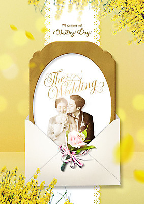 PSD 편집이미지 여자 남자 꽃 부케 웨딩드레스 결혼 편지봉투 키스 따뜻함 사랑 사람 상반신 20대 성인 두명 앞모습 노란색 봄 한국인 청첩장 초대장 초대 화사함 신랑신부 싱그러움 이미지편집 식물 드레스 계절 감정 신부_웨딩 뷰포인트 컬러 꽃다발 신랑 컨셉 봉투 카드_감사 동양인 이벤트 청년 편지 애정표현 파일형식