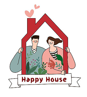 부부 커플 여자 남자 행복 잎 일러스트 주택 사랑 미소 사람 상반신 성인 두명 희망 기쁨 하트 들풀 즐거움 국내일러스트 AI파일 모양 식물 감정 관계 표정 건물 파일형식 벡터