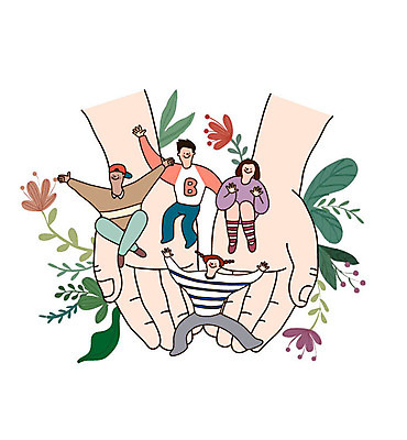 전신 여자 남자 행복 어린이 잎 일러스트 가족 사랑 사람 여러명 신체부위 희망 기쁨 양손 들풀 즐거움 다문화 입양 국내일러스트 AI파일 식물 손 감정 다수 관계 사회이슈 파일형식 벡터