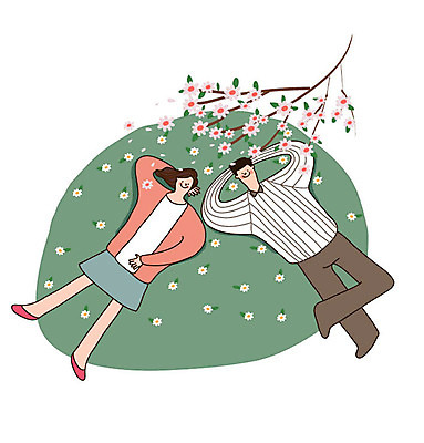 전신 커플 여자 꽃잎 행복 일러스트 가족 사랑 사람 초원 성인 두명 눕기 기쁨 즐거움 팔베개 꽃가지 낙화 국내일러스트 AI파일 꽃 감정 관계 모션 나뭇가지 파일형식 벡터