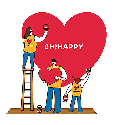 전신 여자 남자 행복 어린이 일러스트 사다리 가족 사랑 사람 성인 빨간색 세명 희망 페인트 기쁨 하트 색칠 페인트칠 복지 즐거움 페인트통 페인트붓 국내일러스트 AI파일 모양 감정 컬러 관계 페인팅 통 도구 붓 사회이슈 파일형식 벡터