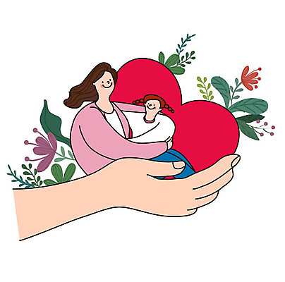손 여자 딸 행복 어린이 잎 일러스트 가족 안기 모녀 엄마 나뭇잎 사랑 미소 사람 상반신 성인 두명 신체부위 희망 기쁨 하트 복지 즐거움 국내일러스트 AI파일 모양 식물 감정 관계 모션 표정 사회이슈 파일형식 벡터