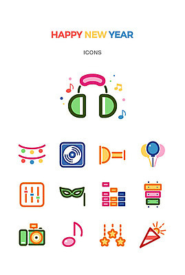 아이콘 행복 별 음향기기 음표 새해 폭죽 가면 사람없음 카메라 귀여움 축제 헤드폰 소리 나팔 해피뉴이어 풍선 실로폰 가랜드 디제잉 아기자기 2D아이콘 AI파일 자연요소 기호 감정 악기 음악 컨셉 타악기 전자제품 새해인사 파티용품 파일형식 벡터
