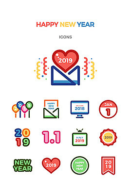 아이콘 행복 편지봉투 새해 사람없음 컴퓨터 설날 귀여움 편지 해피뉴이어 풍선 2019년 아기자기 2D아이콘 AI파일 명절 감정 컨셉 봉투 전자제품 새해인사 연도 파일형식 벡터