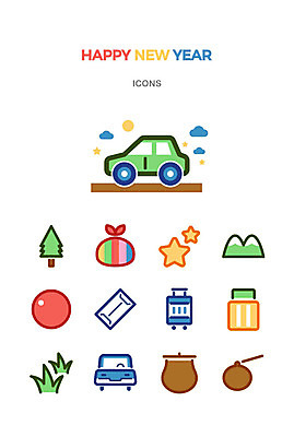나무 아이콘 행복 별 승용차 자동차 봉투 새해 산 잔디 사람없음 태양 귀여움 캐리어 짐 항아리 보따리 해피뉴이어 아기자기 2D아이콘 AI파일 자연요소 식물 감정 육상교통 컨셉 여행가방 새해인사 도자기 파일형식 벡터
