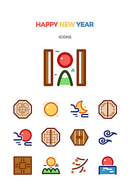 아이콘 전통 행복 바다 새해 산 사람없음 태양 귀여움 일출 달 나뭇가지 초승달 감나무 전통문 해피뉴이어 구름문양 전통창문 아기자기 2D아이콘 AI파일 자연요소 나무 문양 감정 컨셉 창문 감 문 노을 새해인사 파일형식 벡터 구름_자연