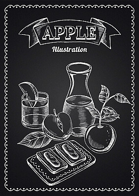 PSD 리본 과일 일러스트 유리병 프레임 사람없음 칠판 주스 사과 초크 초크일러스트 초크아트 사과주스 애플파이 국내일러스트 음료 병_용기 과일주스 그림 파이_빵 파일형식