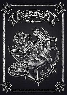PSD 리본 음료 음식 빵 일러스트 유리병 프레임 사람없음 칠판 바게트 식빵 초크 보리 초크일러스트 초크아트 시나몬 브레첼 국내일러스트 병_용기 디저트 곡류 그림 파일형식
