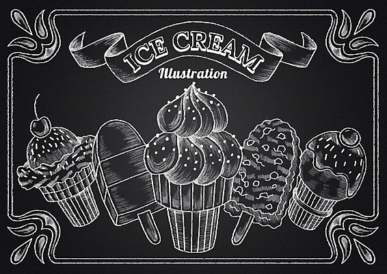 PSD 리본 음식 일러스트 디저트 프레임 사람없음 칠판 체리 초크 초크일러스트 초크아트 콘아이스크림 막대아이스크림 아이스바 초코맛 국내일러스트 과일 아이스크림 초콜릿 맛 그림 파일형식
