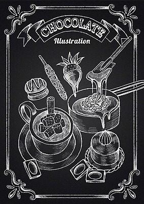 PSD 리본 음식 일러스트 딸기 디저트 프레임 사람없음 과자 케이크 초콜릿 칠판 냄비 찻잔 초크 주걱 초크일러스트 초크아트 코코아 마카롱 국내일러스트 음료 과일 주방용품 잔 솥 그림 파일형식